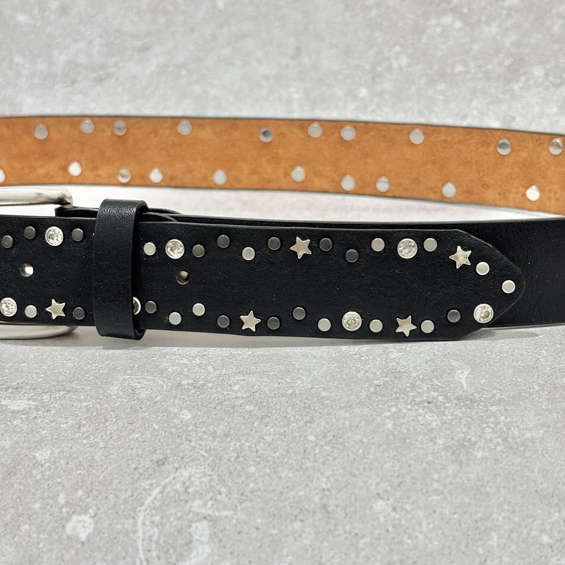 Oribell 트윙클 별 스터드 그로시 소가죽 웨스턴 벨트 블랙 상품이미지6