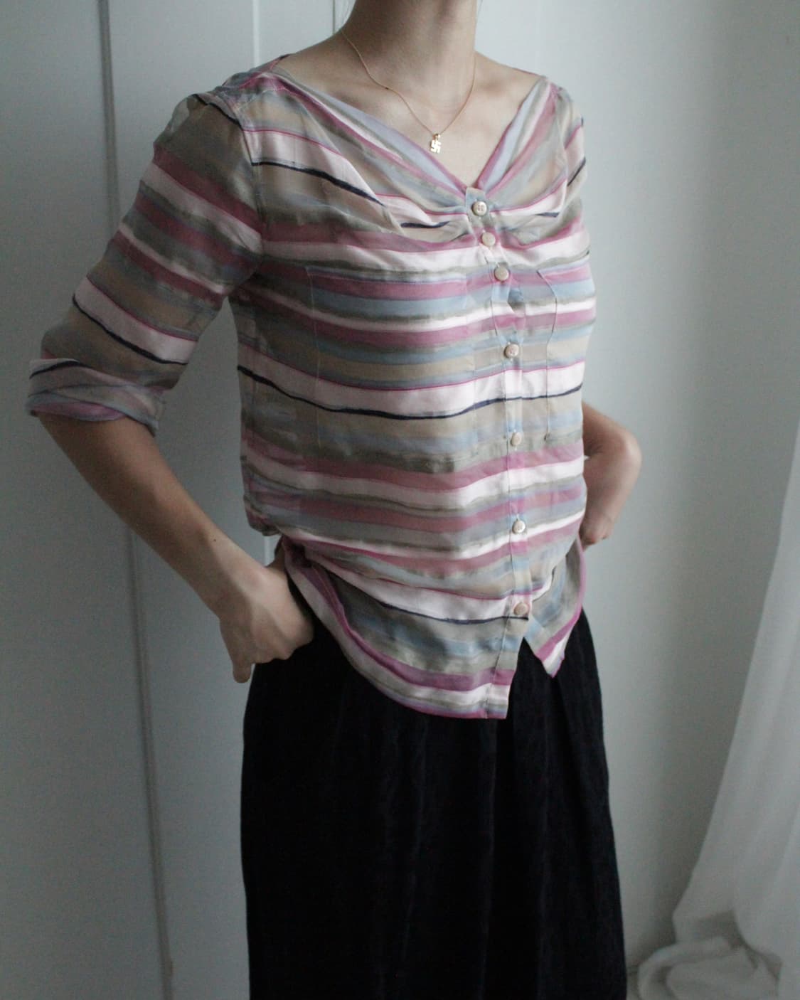 Armani Collezioni stripe linen blouse 상품이미지3