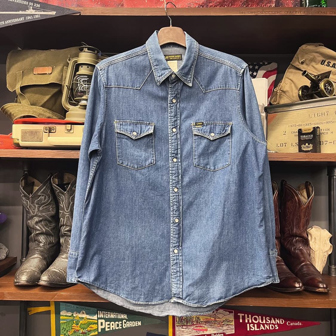 00s LEE 리 오리지널 펄 스냅 웨스턴 데님 워크 셔츠 N421 상품이미지1