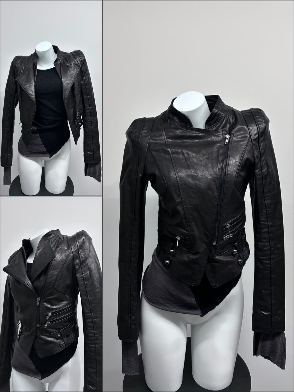 멀티 지퍼 사선 크롭 램스킨 자켓 상품이미지1