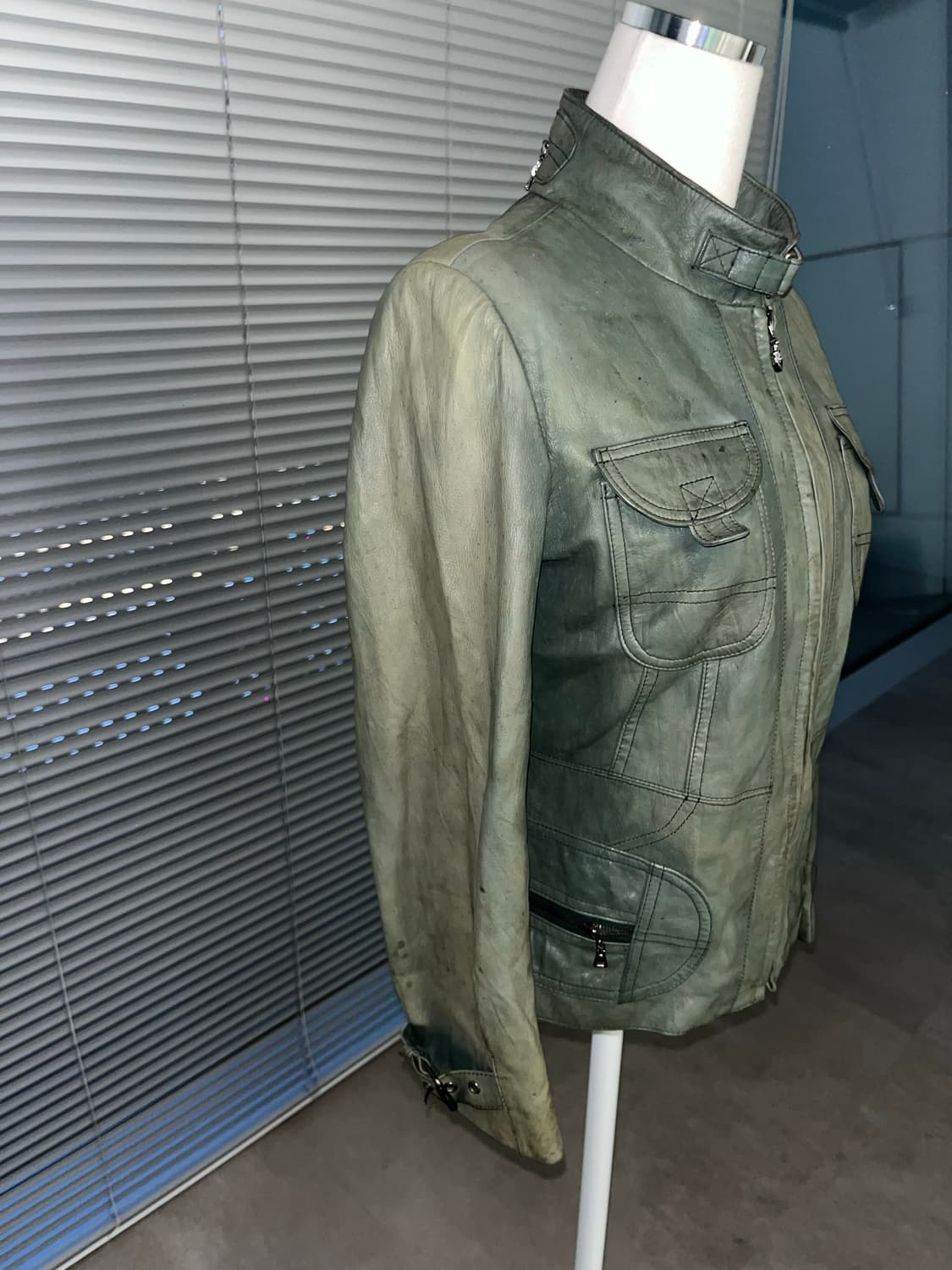 Japanese vintage green leather jacket 상품이미지3