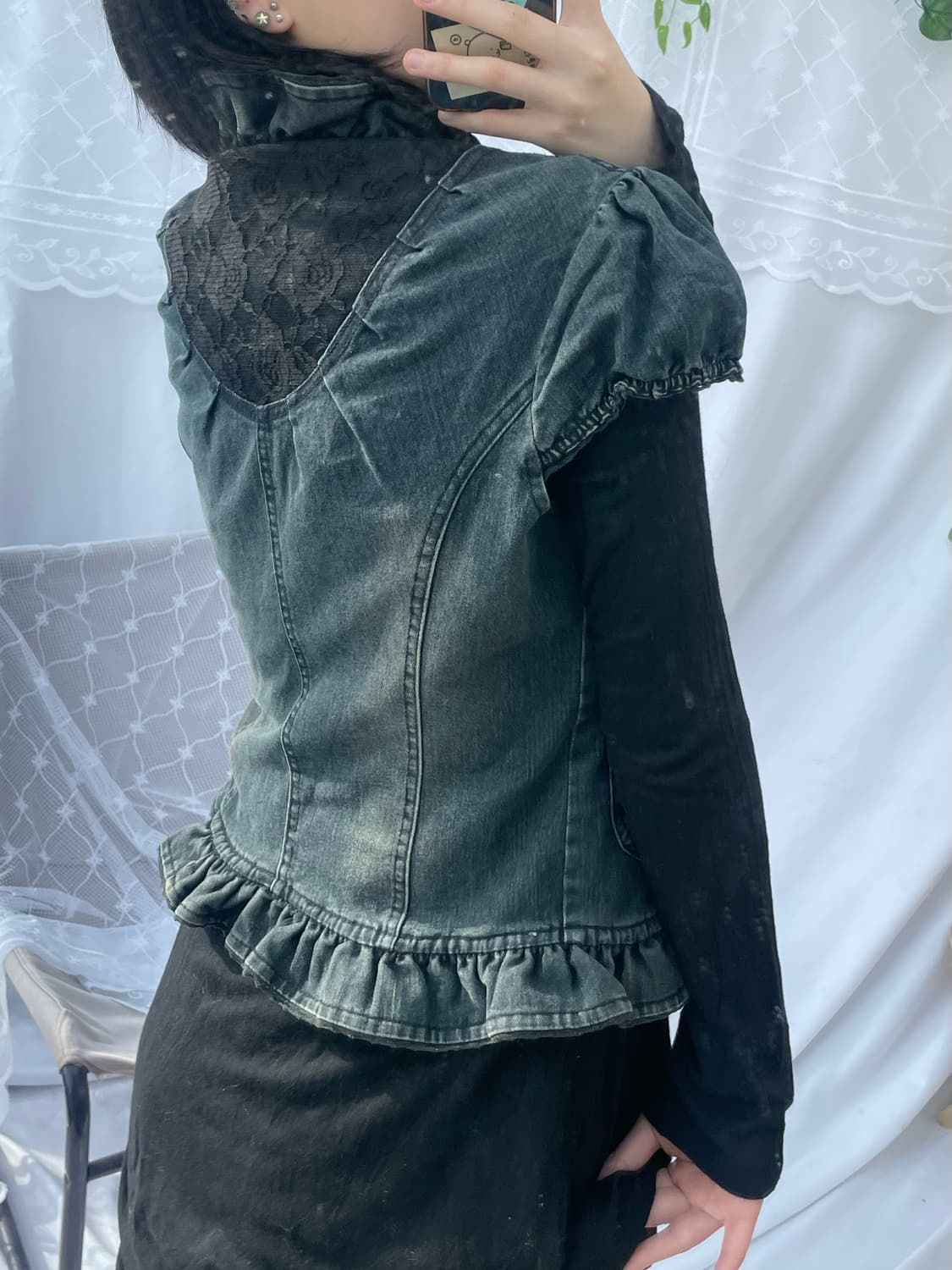 Frill detail denim lace jacket 상품이미지3