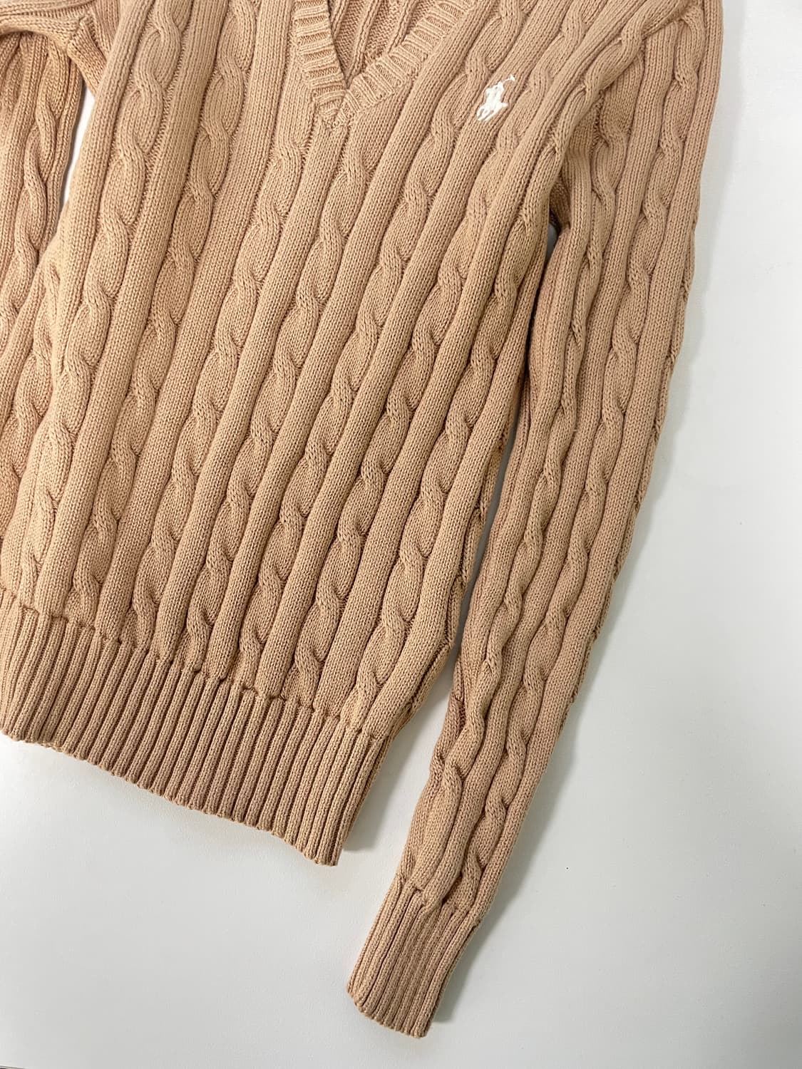 [XS] 폴로 랄프로렌 코튼 케이블 꽈배기 브이넥 니트 스웨터 QR인증 상품이미지4