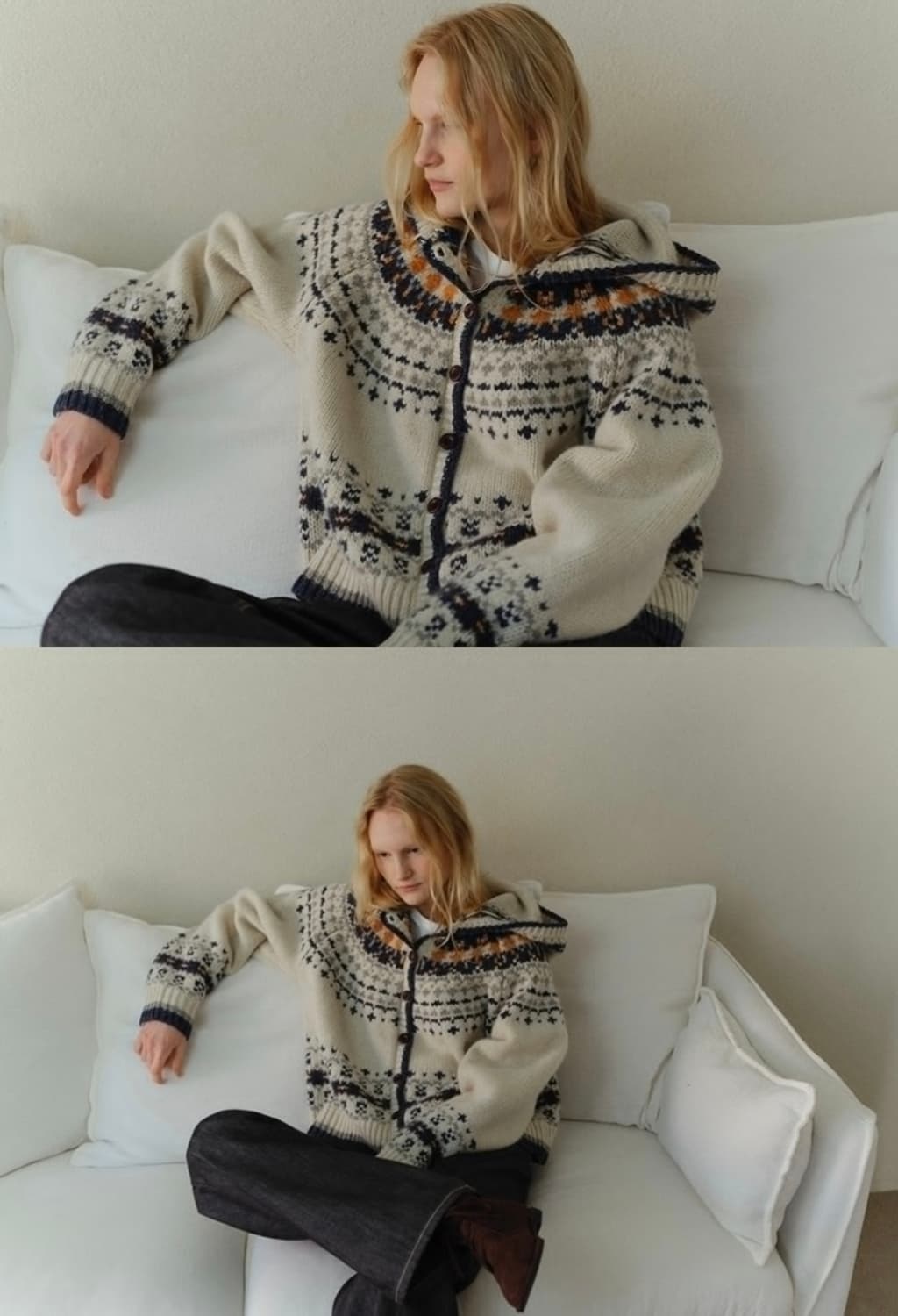 유라고 자카드 후드 가디건 (아이보리) 상품이미지10