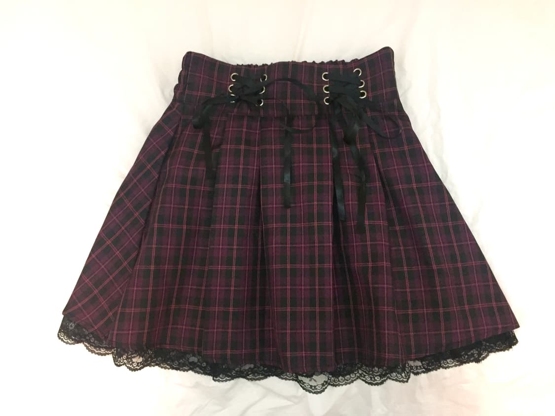 체크 레이스 리본 스커트 상품이미지3