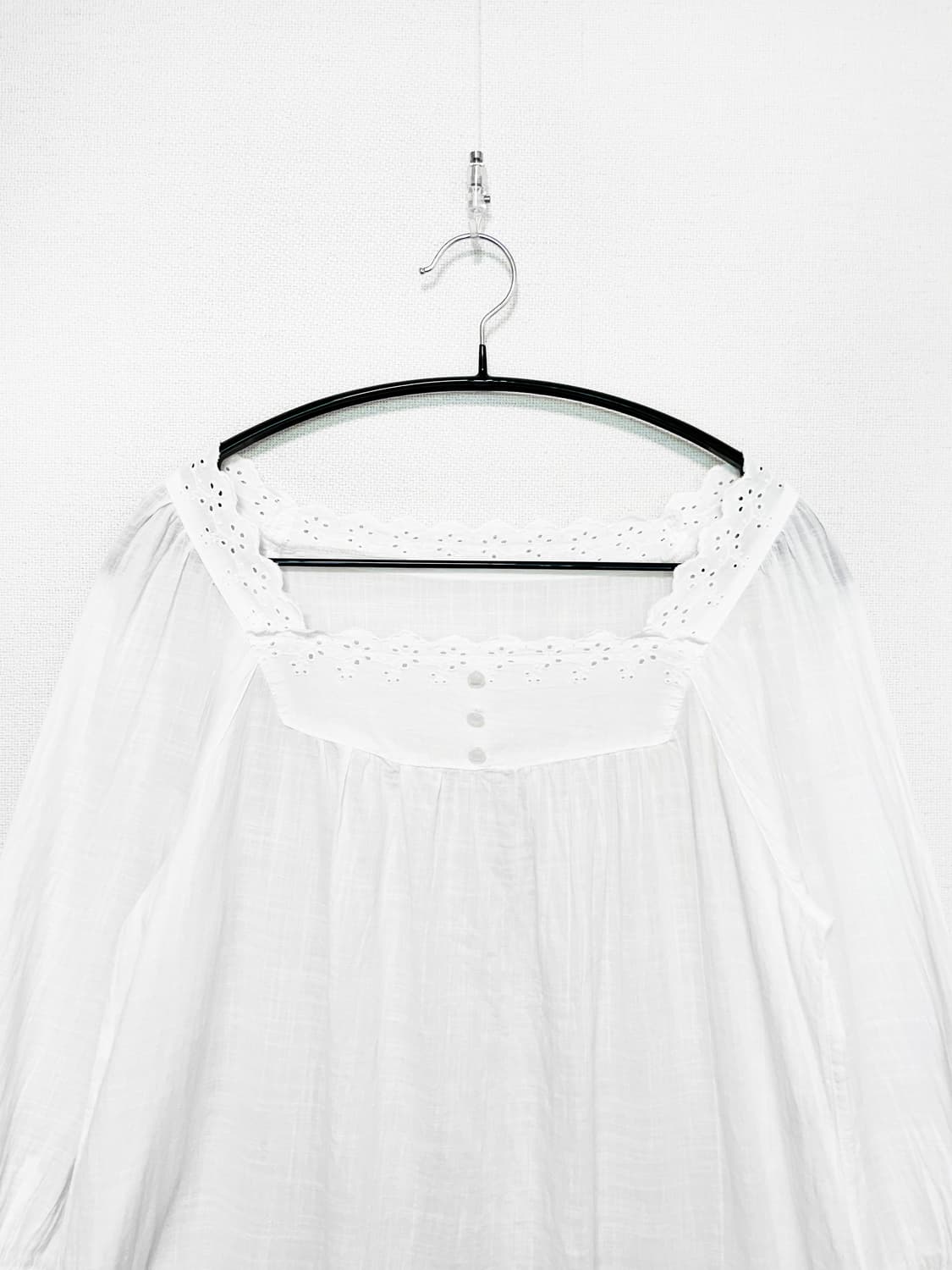 Square Neck Cotton Lace Blouse - White 상품이미지6