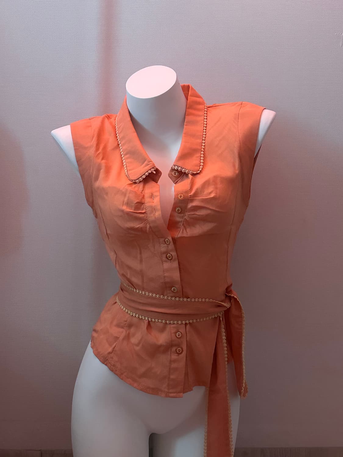 빈티지 코랄오렌지 슬리브리스 셔츠 상품이미지2