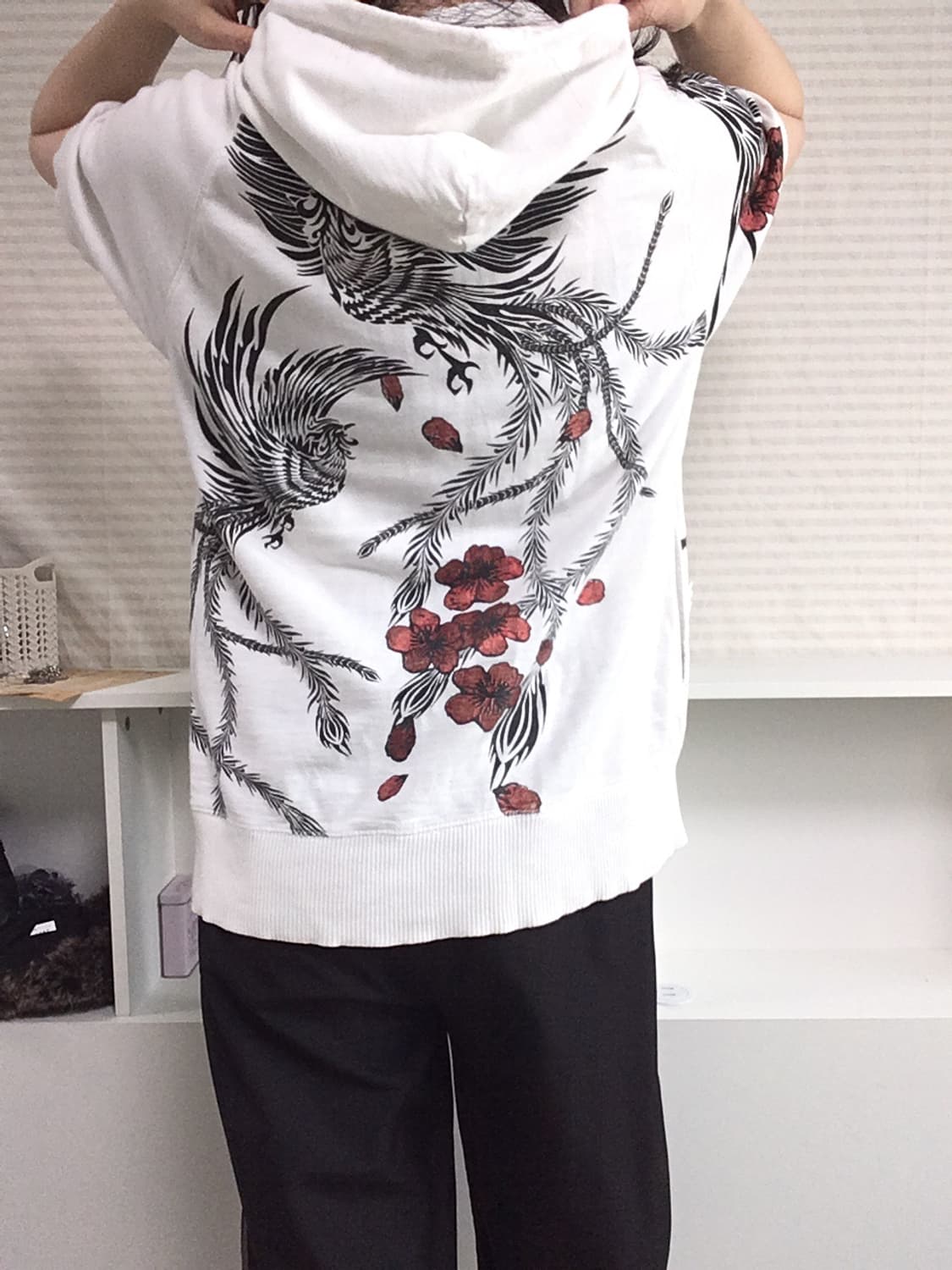 jpn vintage 화이트 반팔 후드 꽃무늬 y2k 스트릿 펑크 일본빈 상품이미지2