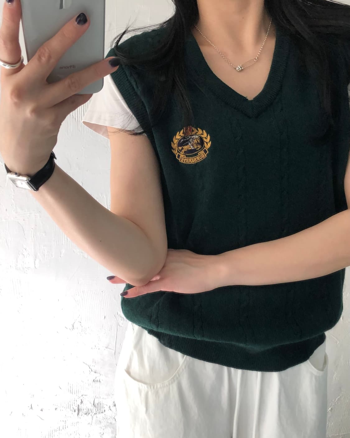 Burberry 버버리 크레스트로고 그린컬러 램스울 니트 베스트 상품이미지1