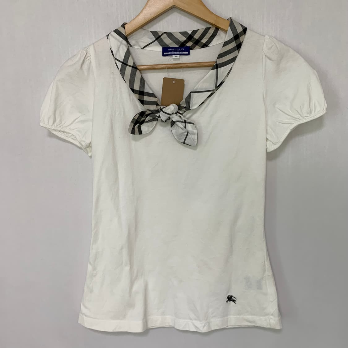 버버리 세일러 퍼프 소매 반팔 티셔츠 블라우스 아이보리 딱붙 상품이미지2
