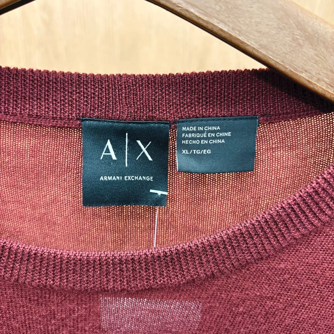 아르마니 익스체인지 라운드넥 울 긴팔 니트 배색 디테일 레귤러핏 와인 상품이미지6