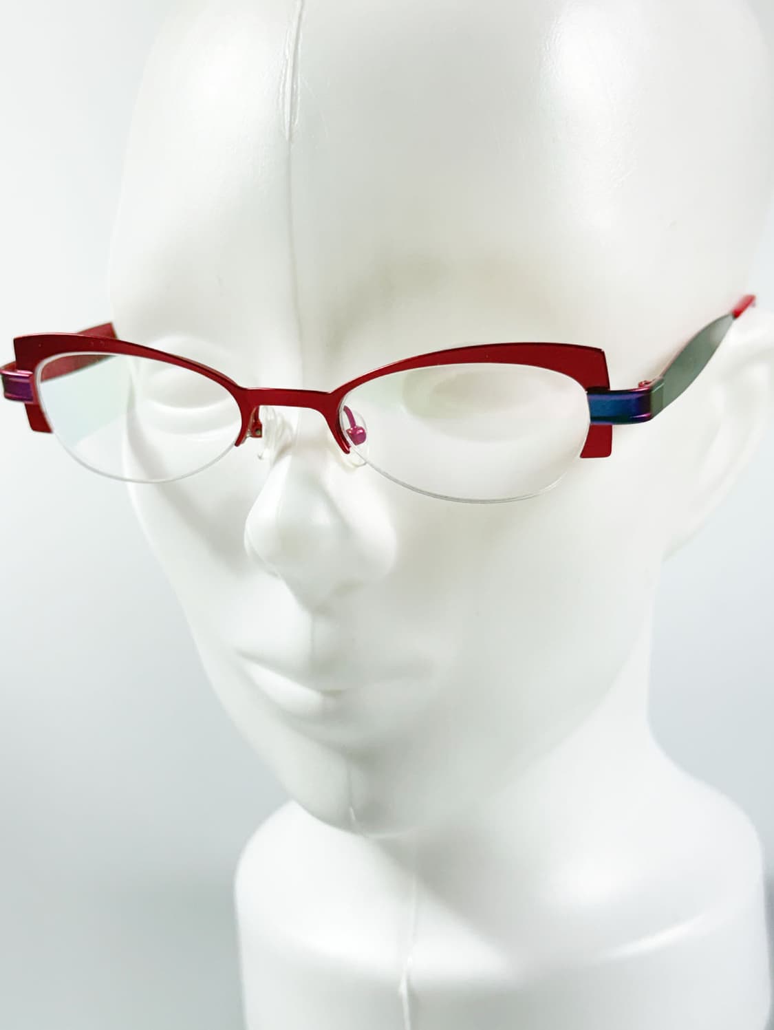 90s VISTAN 레드 메탈릭 캣아이 반무테 빈티지 안경 상품이미지8