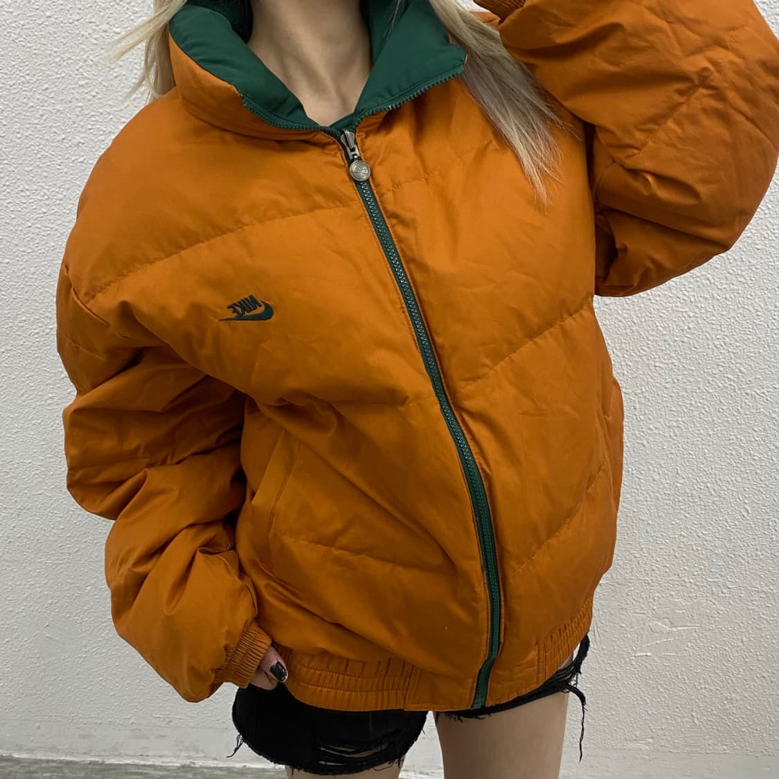 90s 나이키 자수로고 그린 리버시블 패딩 105 상품이미지2