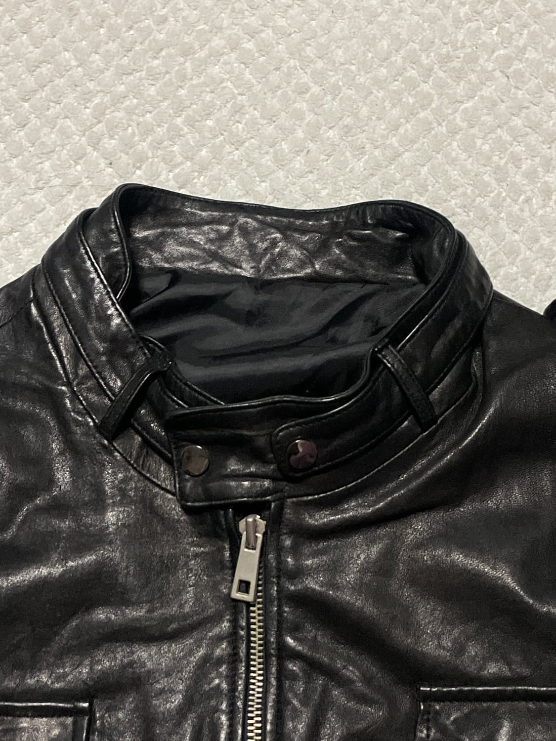 웨스턴 무드 이태리 램스킨 양가죽 절개 포켓 레더 자켓 상품이미지5