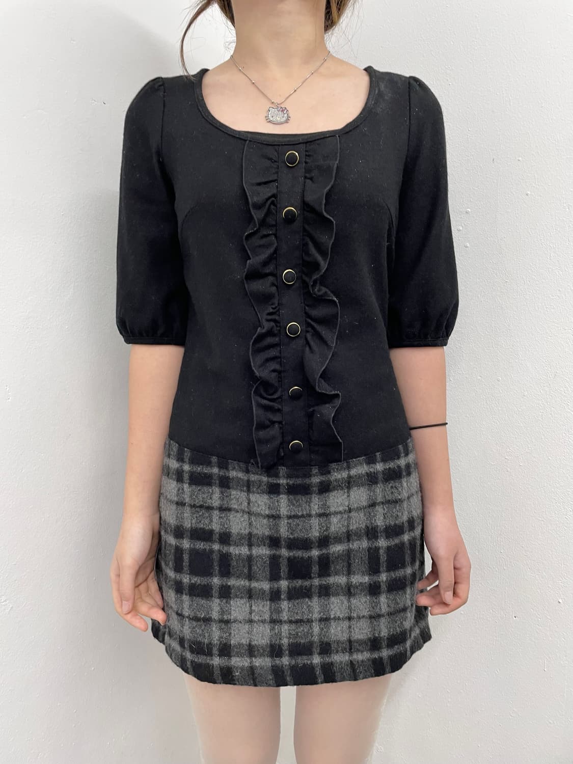 세실맥비 오네갸루 버튼 체크 원피스 상품이미지2