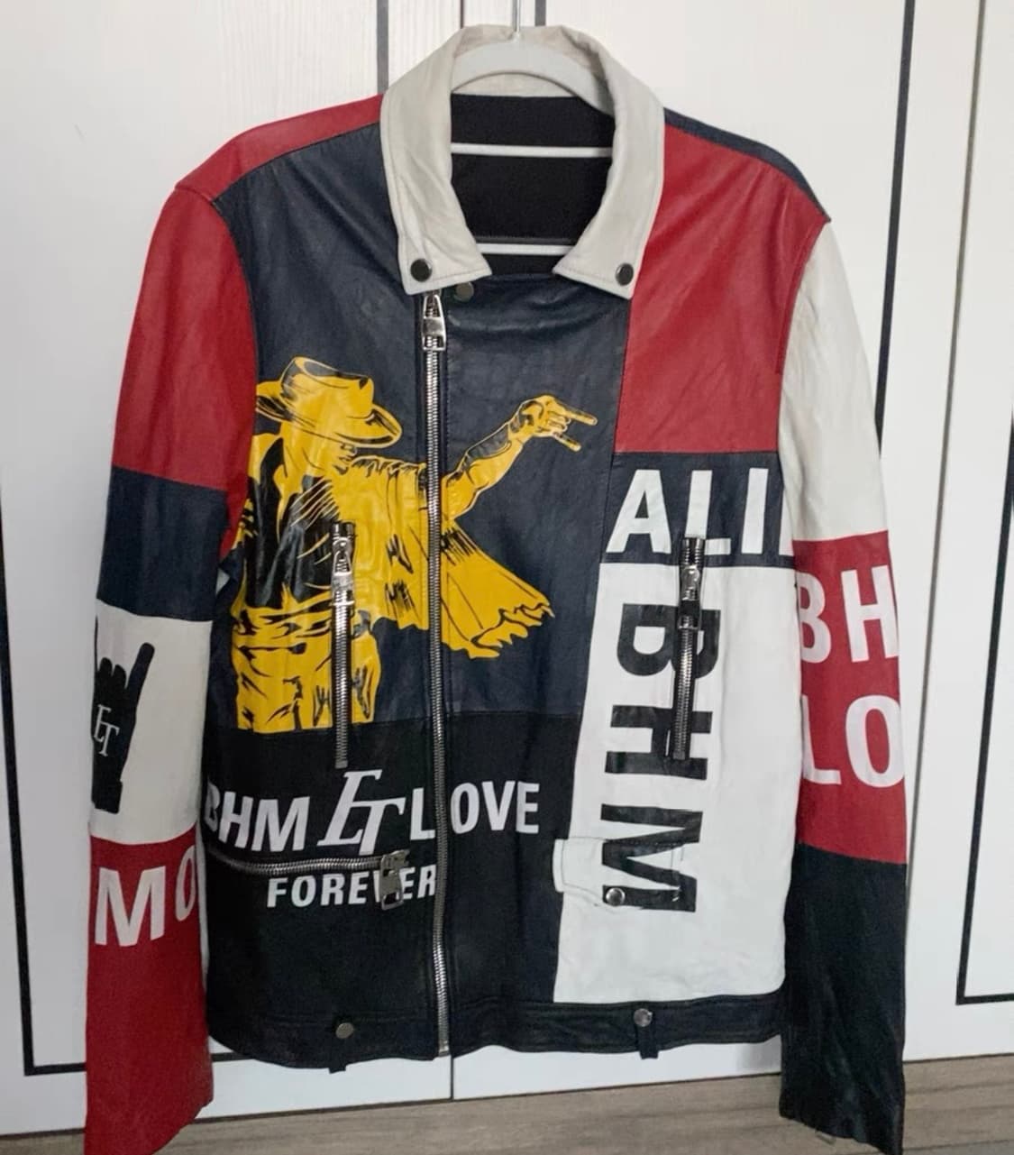Vintage 리얼 램스킨 헤비 패치워크 레이싱 자켓 상품이미지1