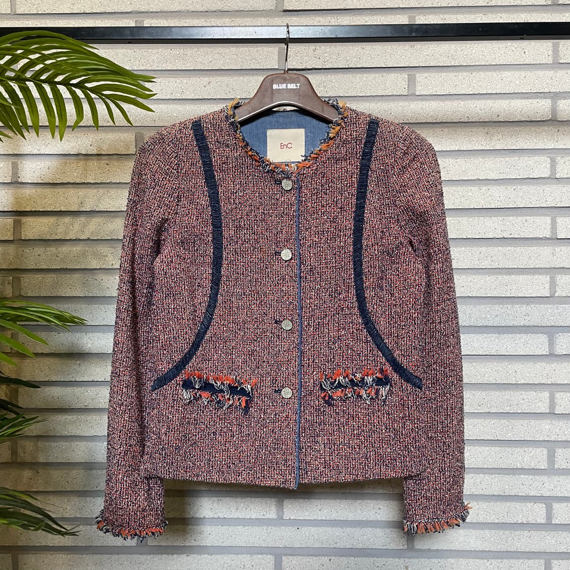 이앤씨 멀티톤 트위드자켓 네이비 테이핑 라인 프린지 디테일 10% 할인 상품이미지2