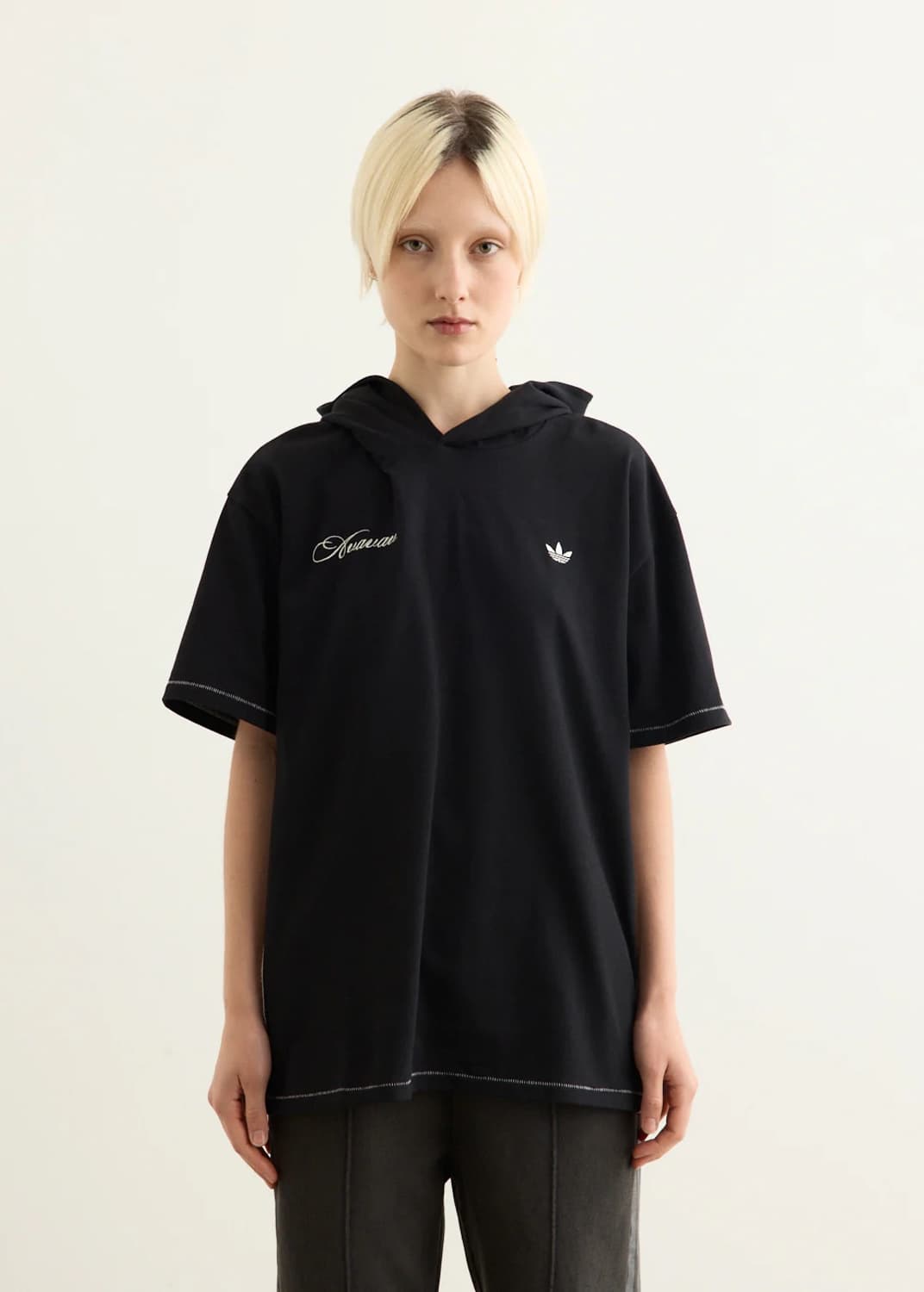 (새상품) 아바바브 x 아디다스 후드 티셔츠 블랙 상품이미지3