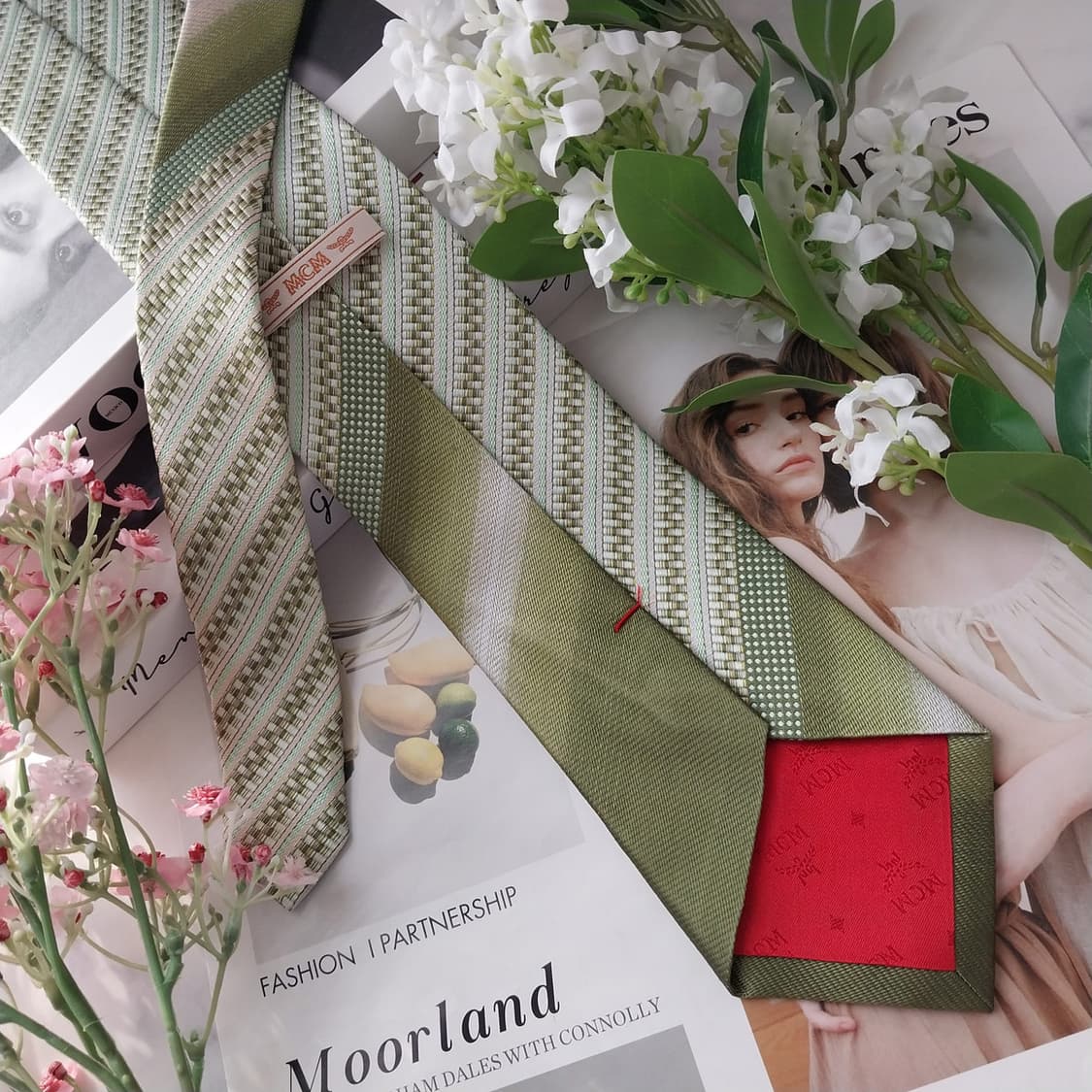 MCM 실크 그린 스트라이프 텍스처 넥타이 8.7cm A+등급 K1608 상품이미지5