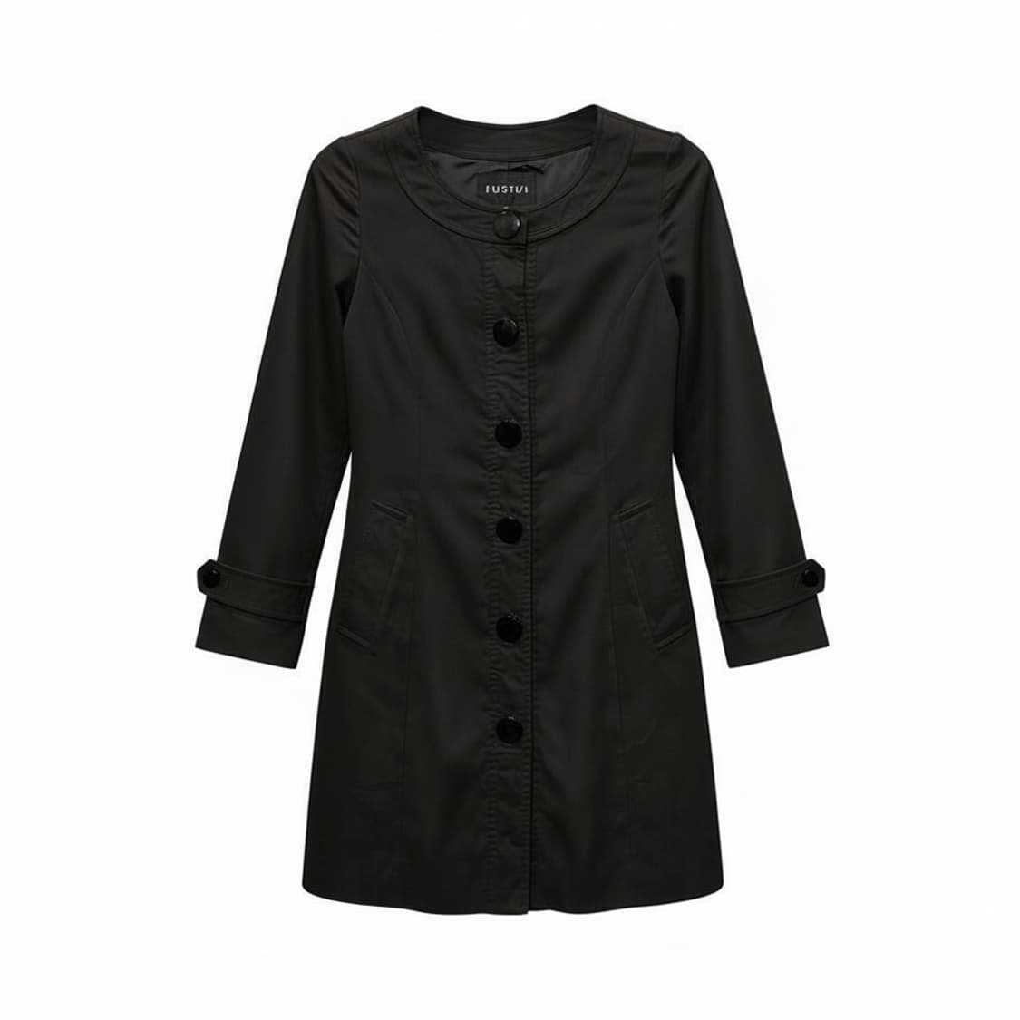 JPN VINTAGE 라운드넥 롱 코트 스웨이드 텍스쳐 견장 디테일 블랙 상품이미지1