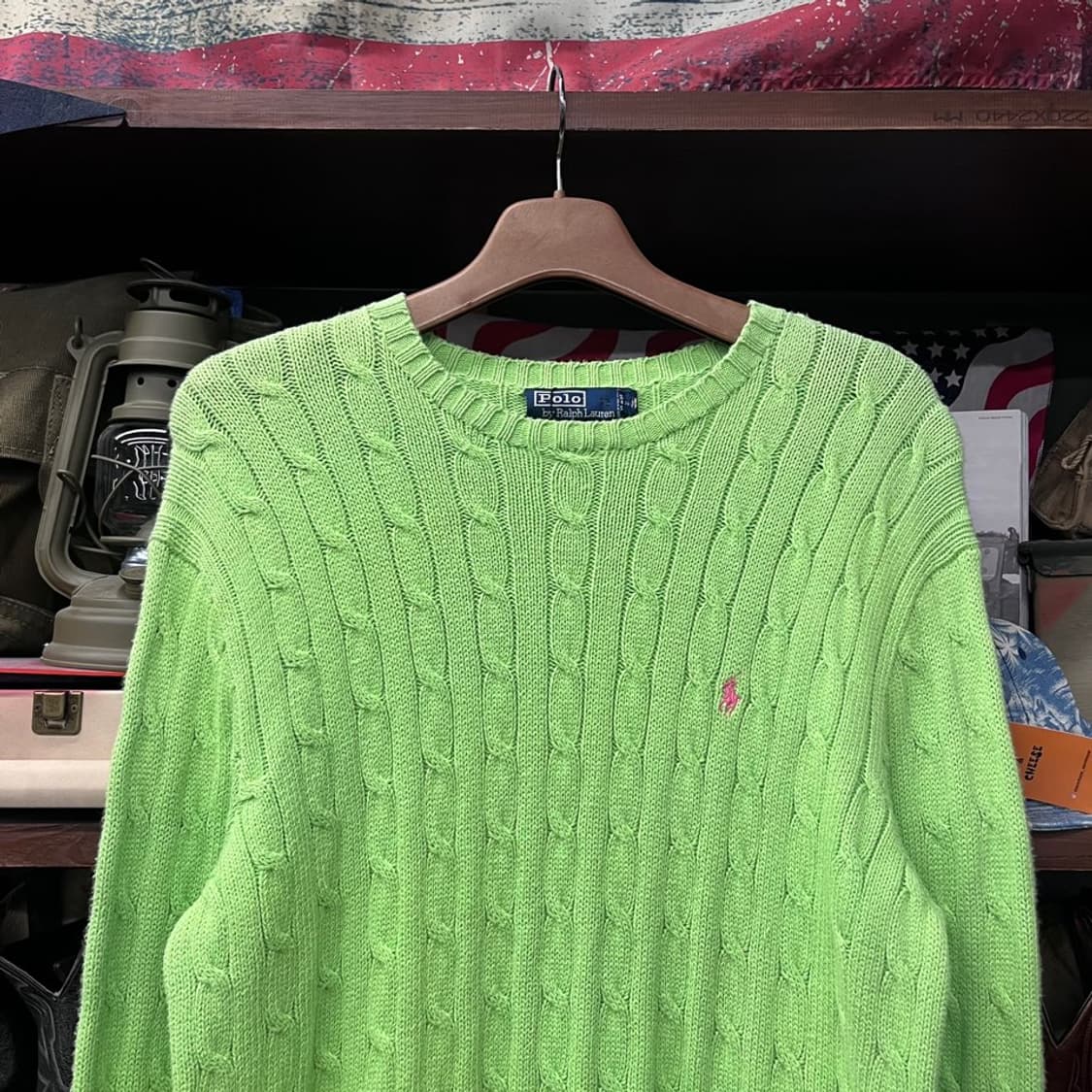 폴로 랄프로렌 포니 로고 꽈배기 니트 스웨터 그린 상품이미지3