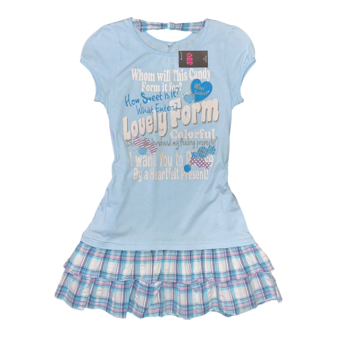 글리터 프린팅 체크스커트 레이어드 반팔 원피스 키치갸루y2k 상품이미지1