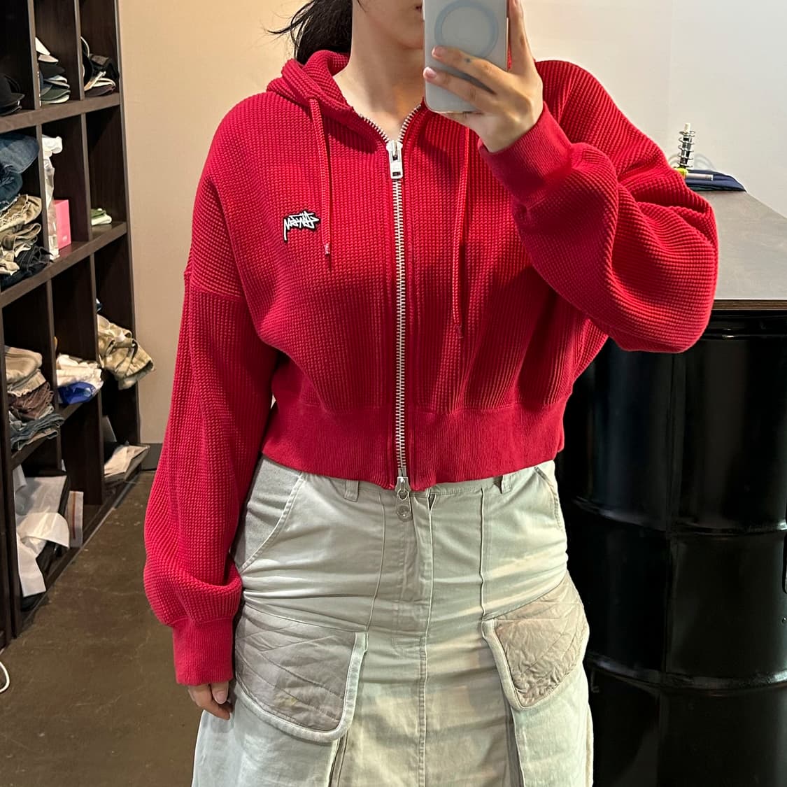 Stussy 레드 크롭 후드집업 상품이미지2