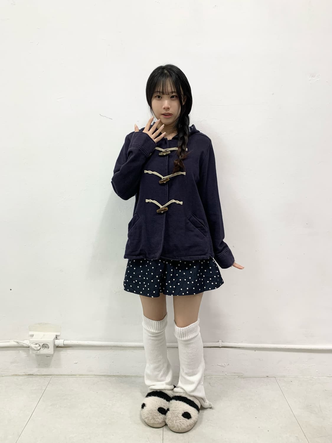 네이비 스트라이프 떡볶이 숏 후드 집업 상품이미지2