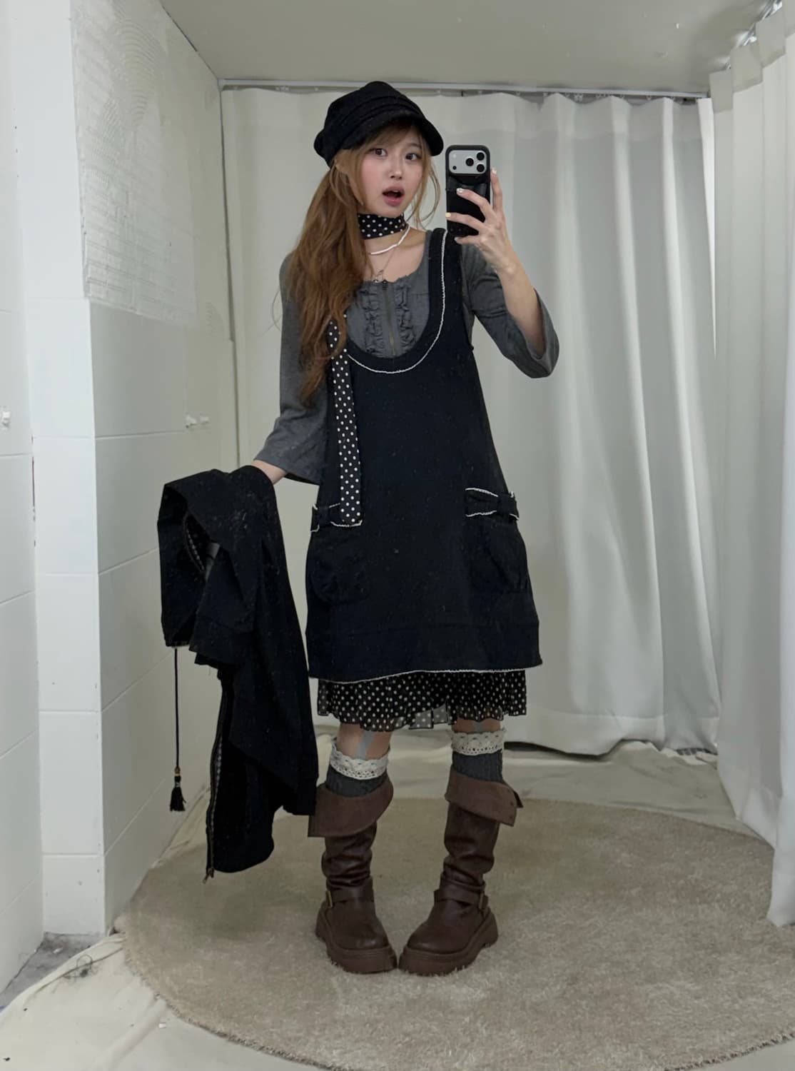 무채색 블랙 도트 너드 니혼진 모리 코디세트 상품이미지2