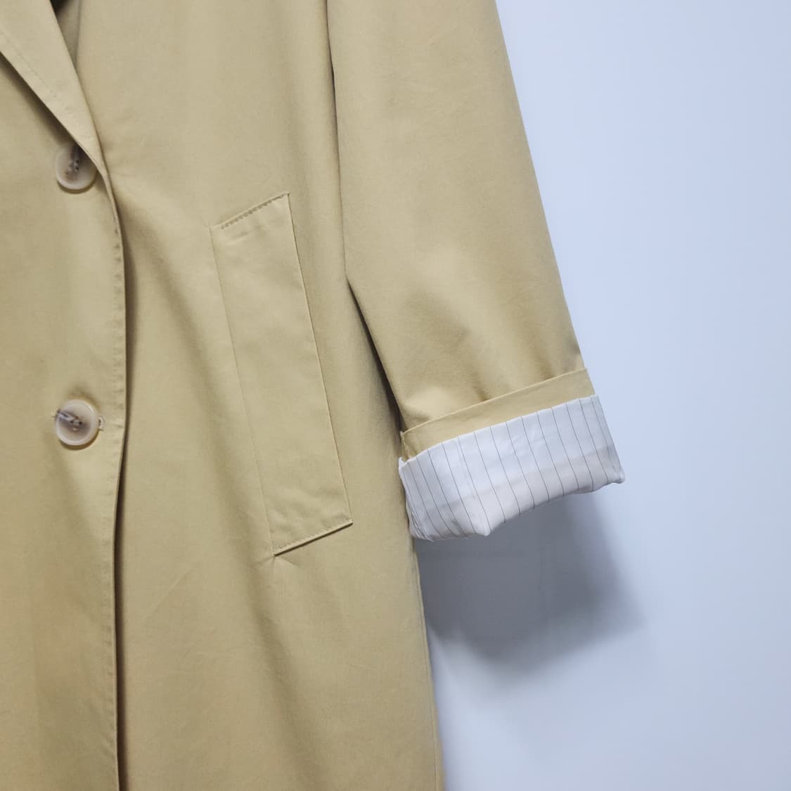 멜로디가든 베이직 코튼 트렌치코트 더블버튼 하프 롱 베이지 아우터 상품이미지3