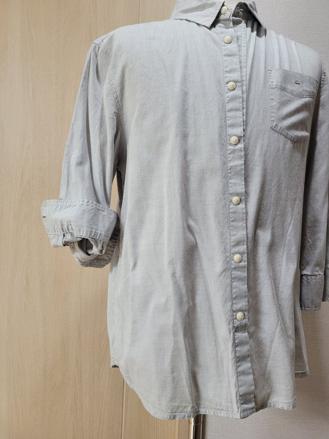 UGIZ 남자 면 7부 셔츠 100 라이트그레이 상품이미지3