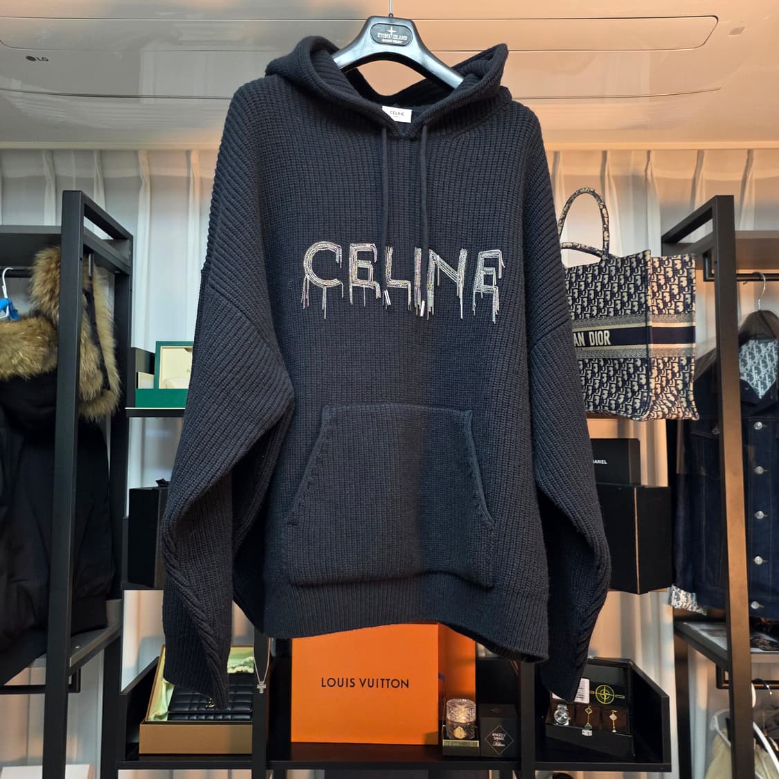 {클로젯}[XL]셀린느 체인로고 리브드 니트 후드티 상품이미지1