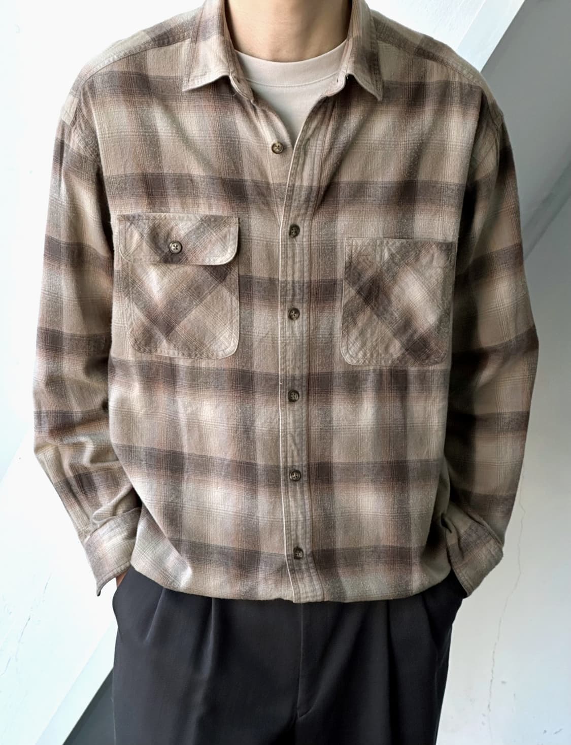 Cotton woven nel check shirt 상품이미지10