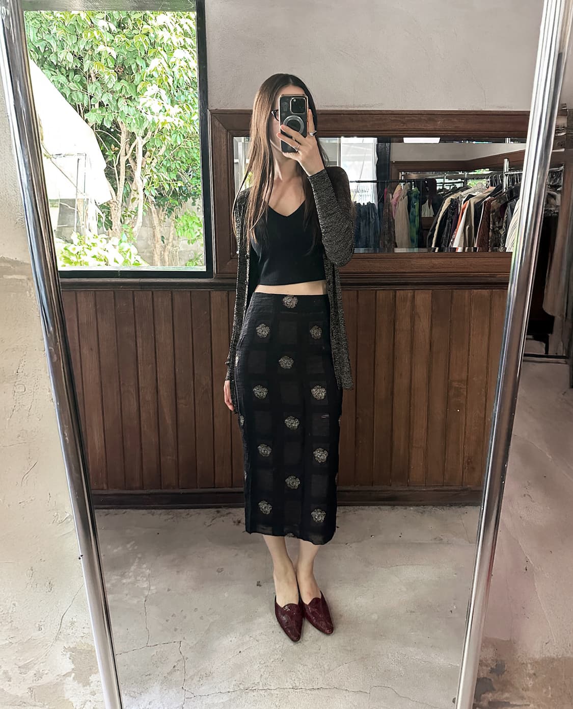 NEEDLES sheer jacquard dot layered skirt 상품이미지1