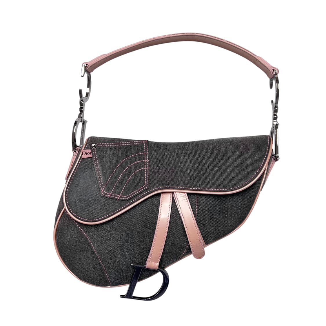 디올 새들백 흑청 데님 핑크 페이턴트 상품이미지1