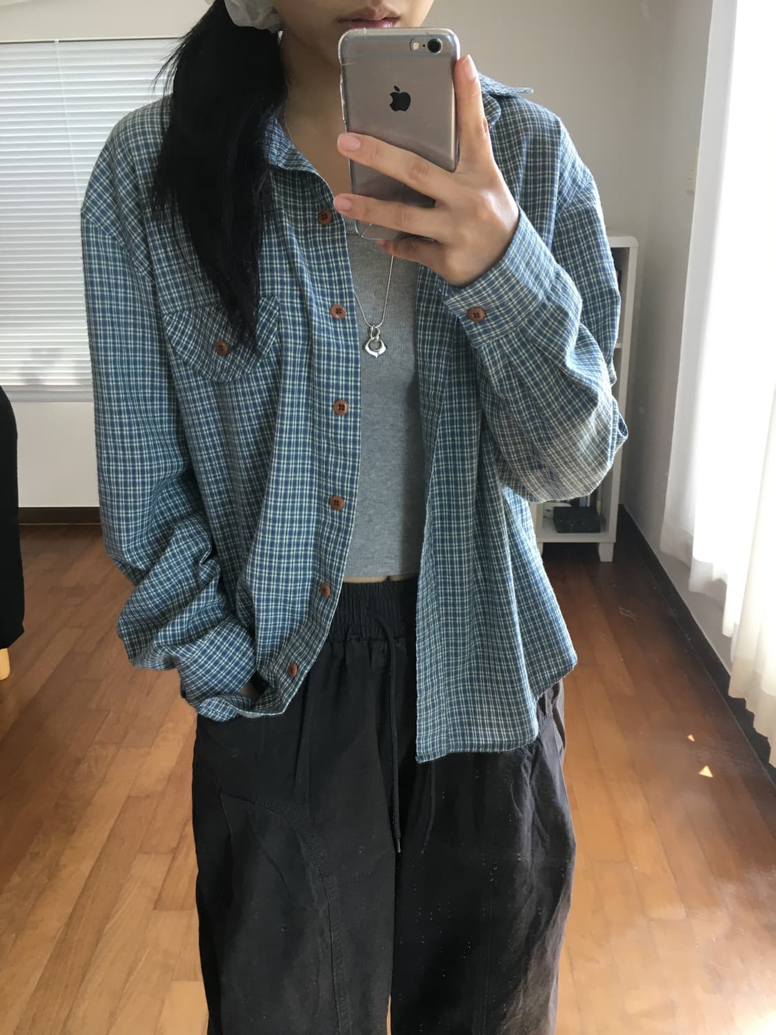 빈티지 블루 체크셔츠 상품이미지2