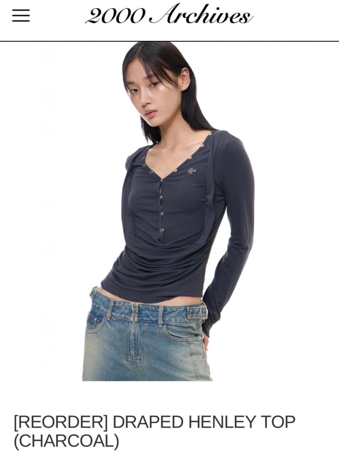 2000아카이브스 드레이프 헨리 탑 차콜 상품이미지1