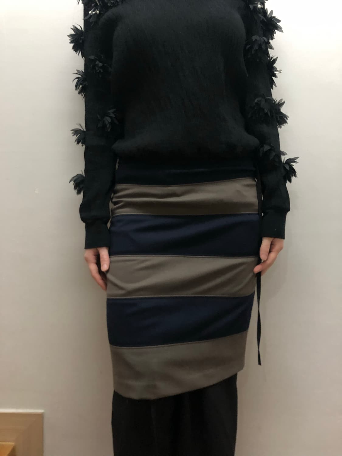 빈티지 카키 스트라이프 미디 스커트 상품이미지6