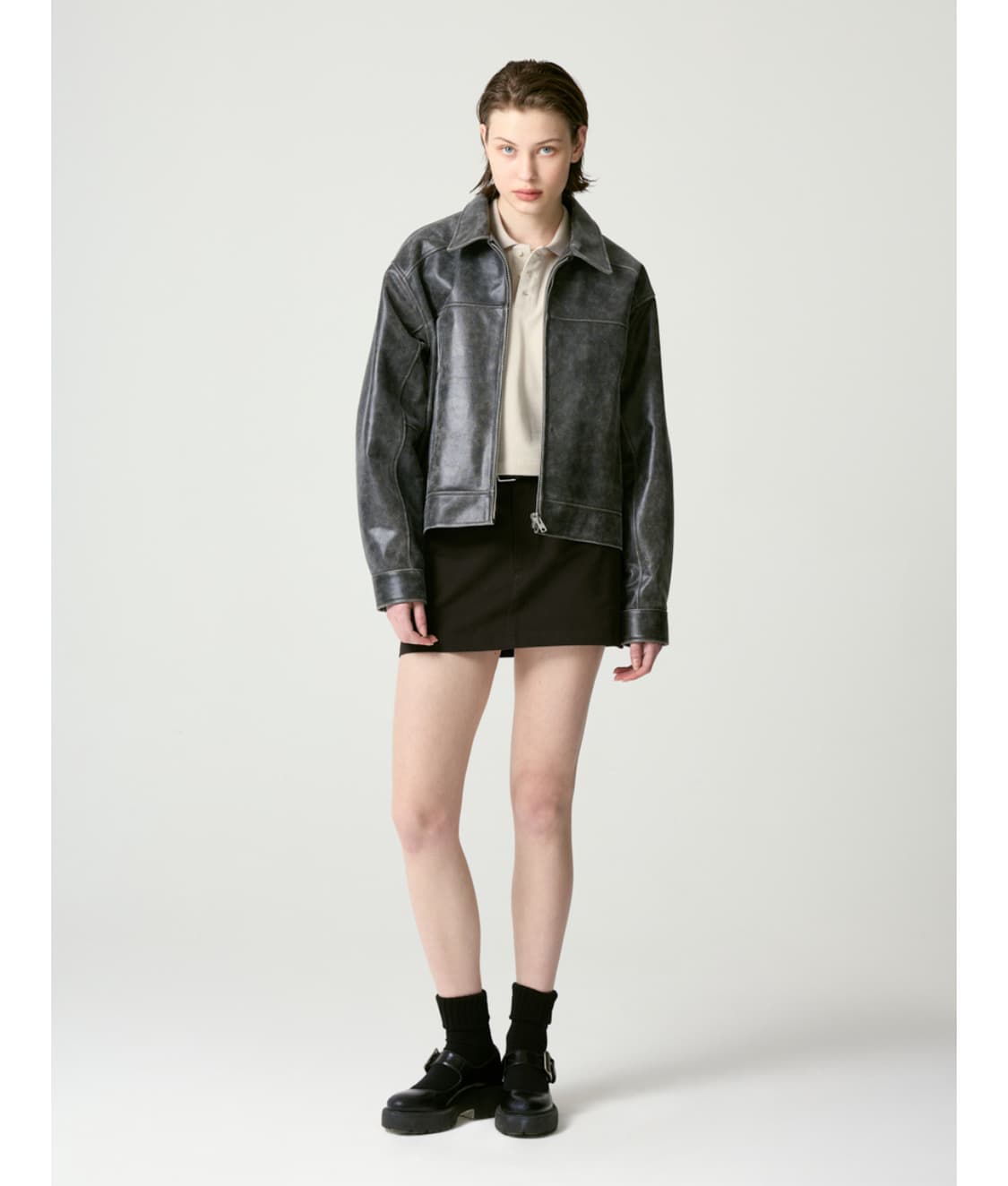 FADE LEATHER JACKET - REGULAR (BLACK) 상품이미지1