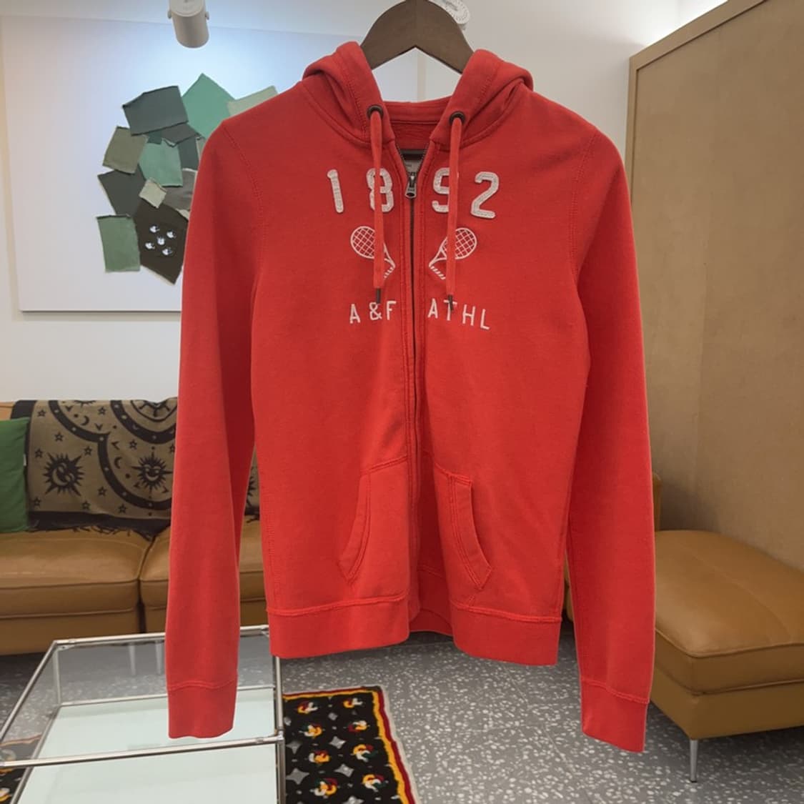 아베크롬비 Y2K 라켓 코랄오렌지 기모 후드집업 M C07531 상품이미지3