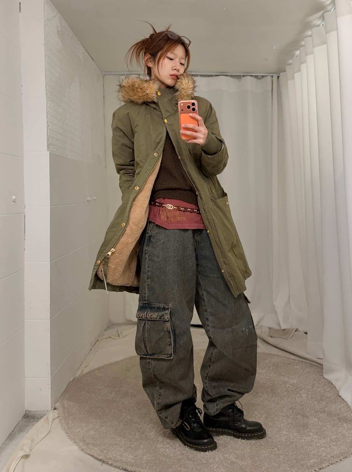 빈티지 카키 퍼 안감 야상 자켓 상품이미지1