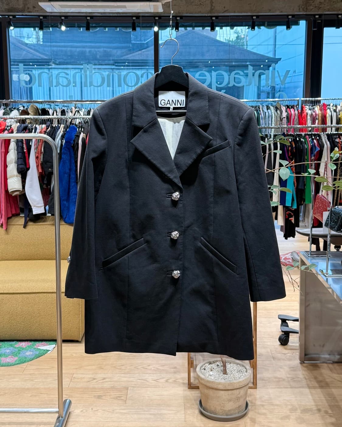 가니 블랙 코튼 수팅 오버사이즈 블레이저 자켓  상품이미지1