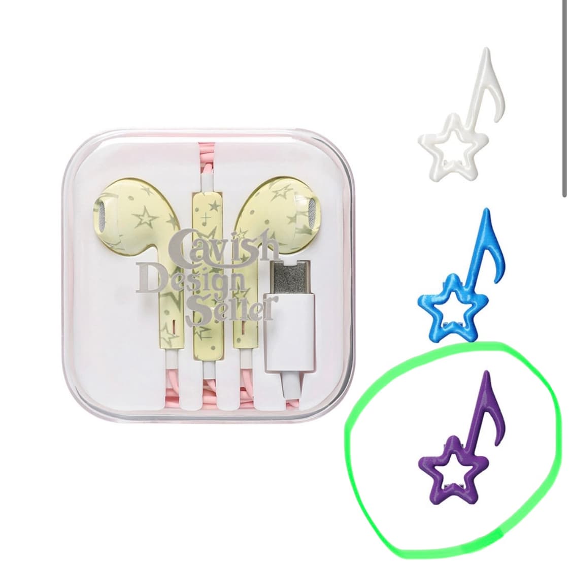 카비시X규린 이어폰 크림+퍼플 별파츠 C타입 상품이미지2