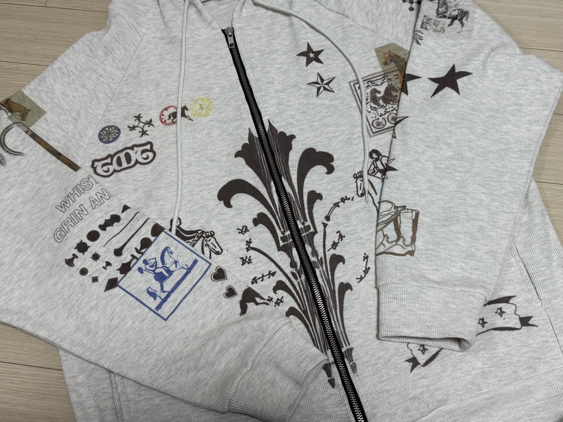 투머치택스 프린티드 와플 집업 후디 아이보리 상품이미지3