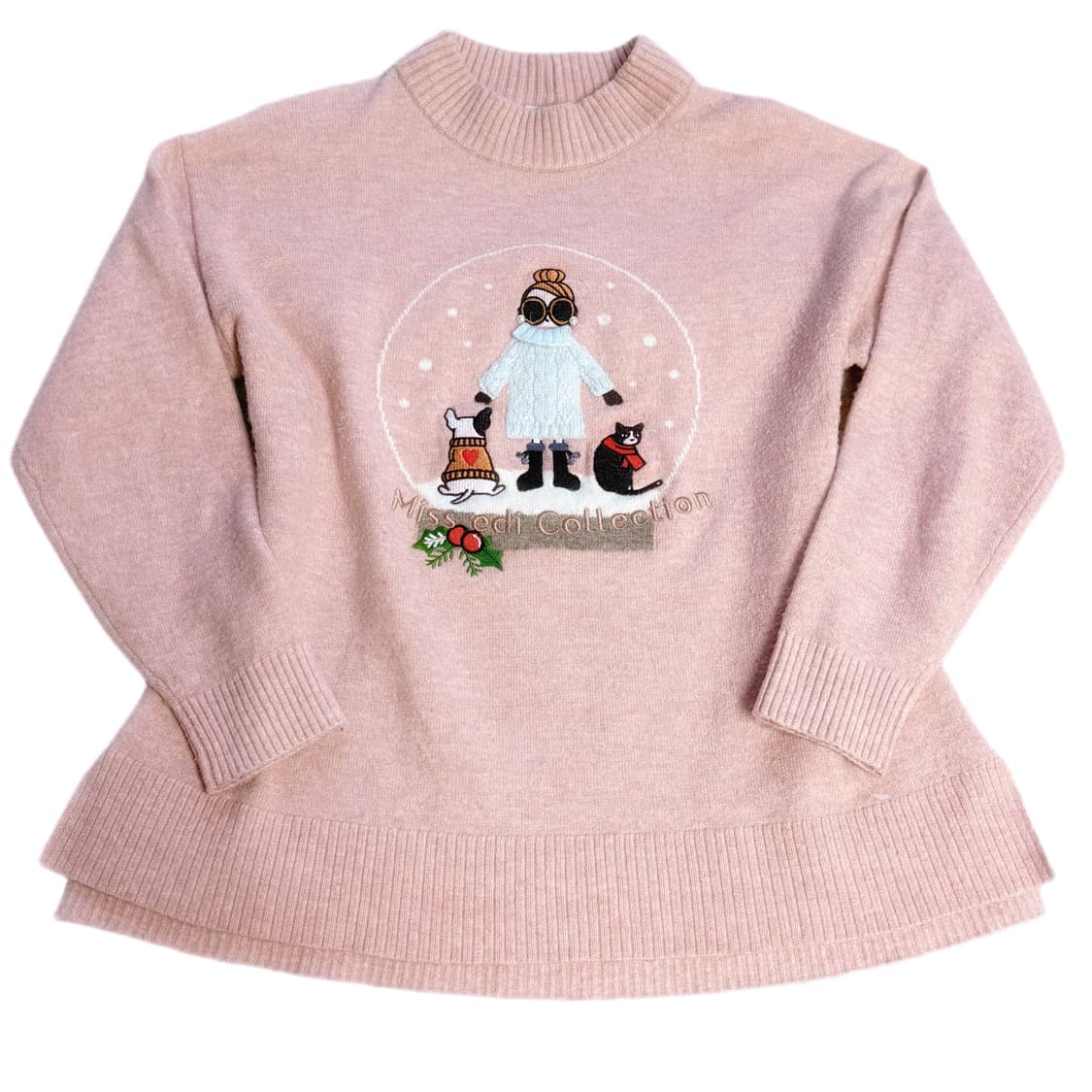 (이체시에눌) 일본 히메갸루 페어리 포인트 자수 디테일 진주 핑크 니트 상품이미지1