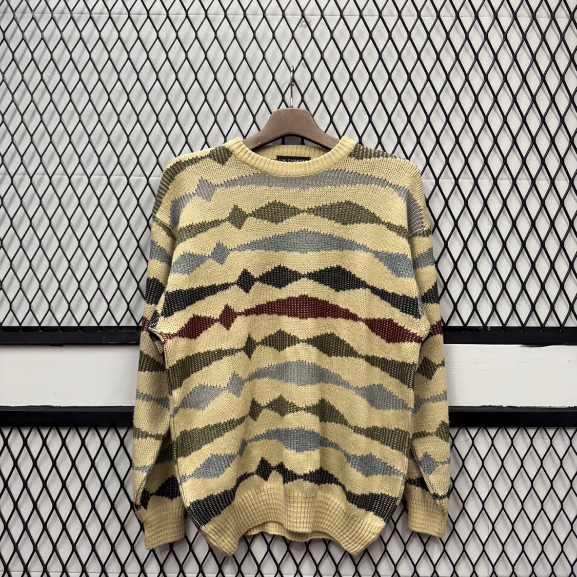 ITA VTG 기하학 패턴 울 니트 스웨터 라운드넥 멀티컬러 상품이미지1