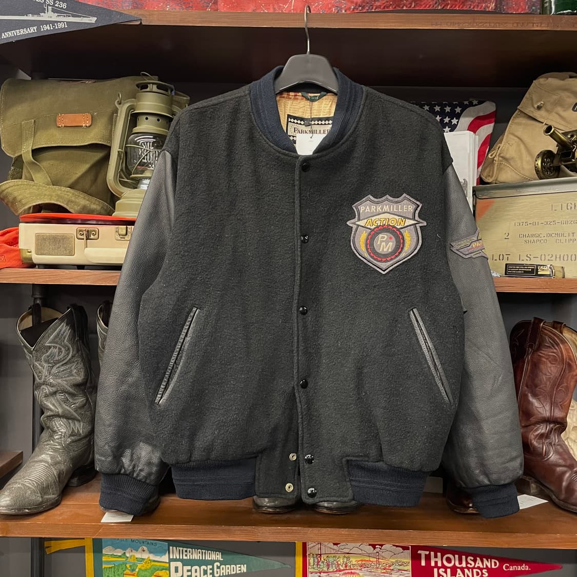 90s 파크 밀러 빅 자수 패치 레더 암 바시티 자켓 상품이미지2