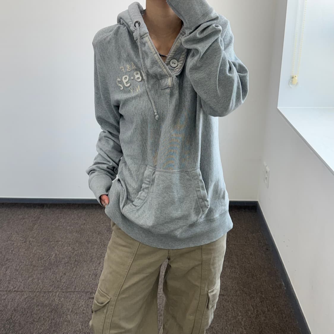 Abercrombie 아베크롬비 그레이 버튼업 후드티 상품이미지1