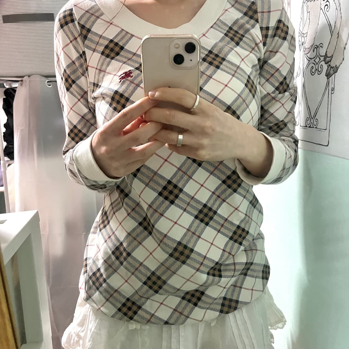 버버리 블루라벨 노바체크 쿨아이보리 롱슬리브 맨투맨 미니원피스 상품이미지2