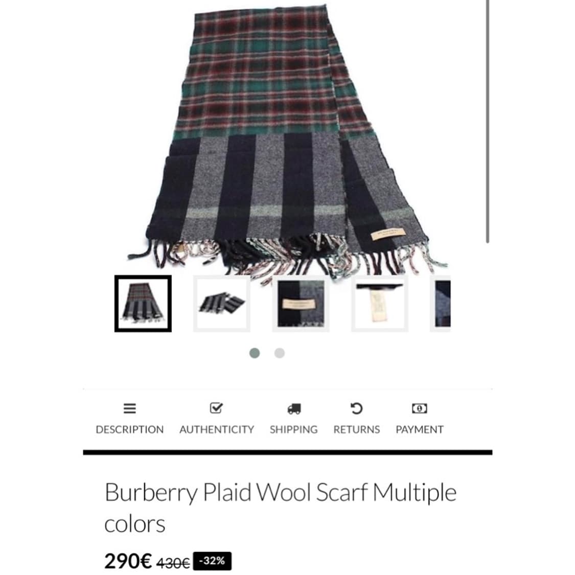 버버리 플레이드 체크 스트라이프 울 머플러 목도리 상품이미지2